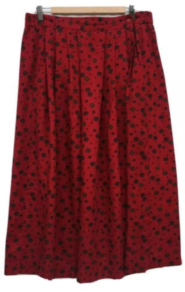 Vintage Orvis Women's Long Red Green Floral Maxi Skirt Elastic Back Waist sz 8